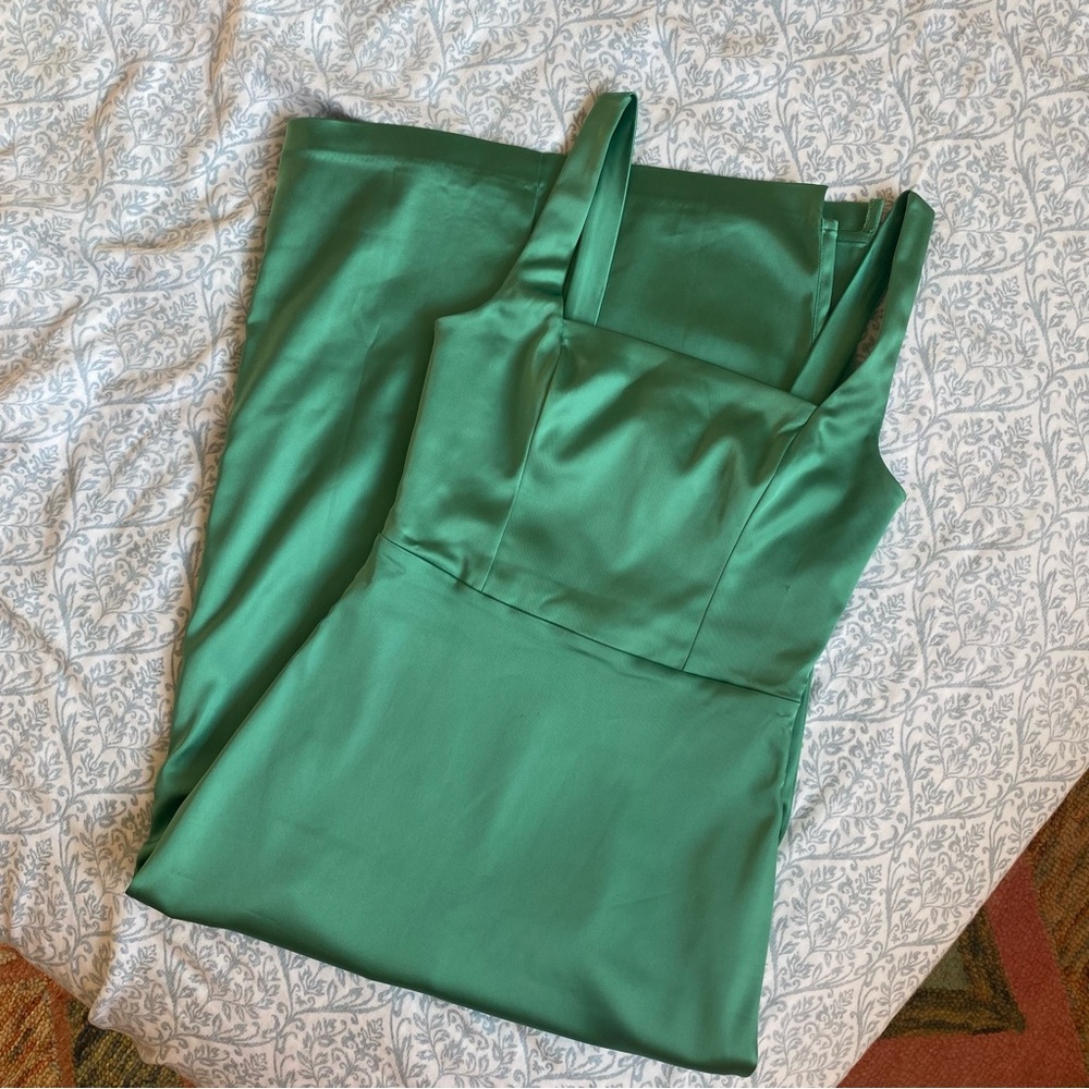 Abercrombie & Fitch Green Satin Square Neck Midi Dress